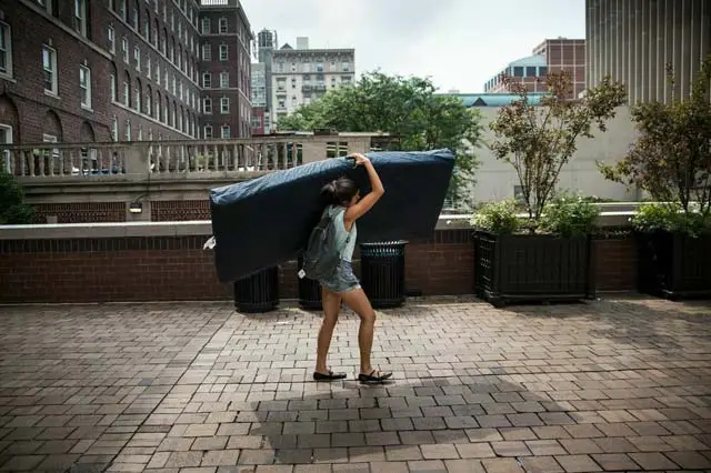 Emma Sulkowicz carries a mattress around Columbia's campus in 2014